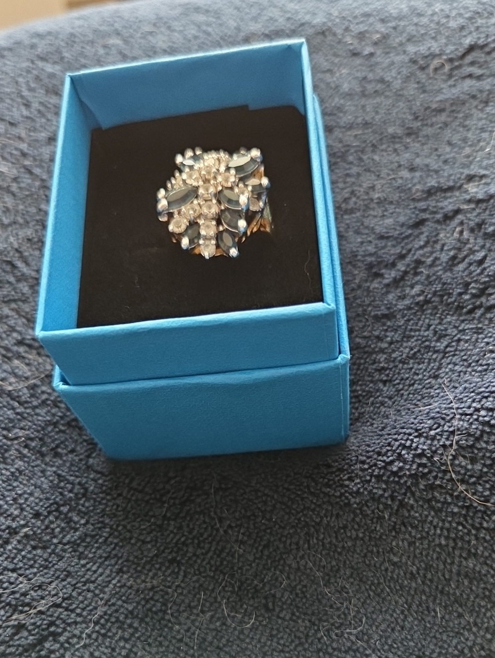 JTV Gold-Tone Blue and Clear Cluster Cocktail Ring